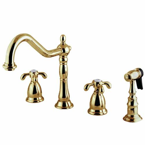 Kingston Brass KS1792TXBS French Country Double-Handle Widespread Kitchen Faucet with Brass Sprayer