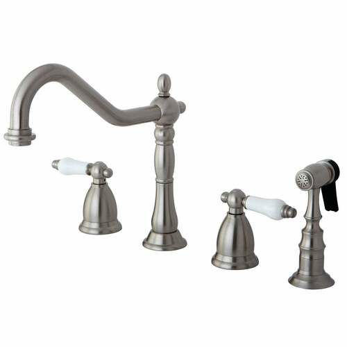 Kingston Brass KS1798PLBS Heritage Double-Handle Widespread Kitchen Faucet with Brass Sprayer, Nickel
