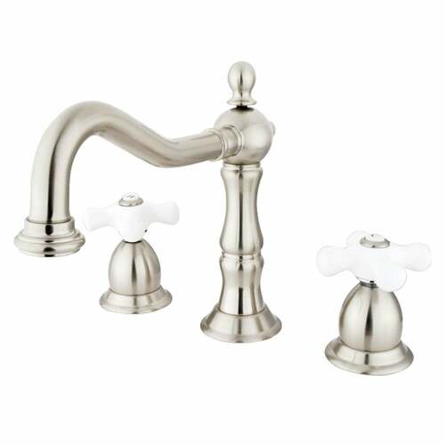 Kingston Brass KS1978PX Heritage Brushed Nickel Widespread Bathroom Faucet with Brass Pop-Up