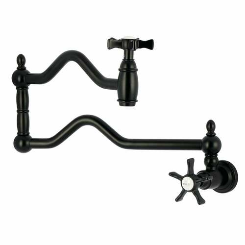 Kingston Brass KS2100NX Hamilton Matte Black Wall Mount Pot Filler Faucet, Two-Handle