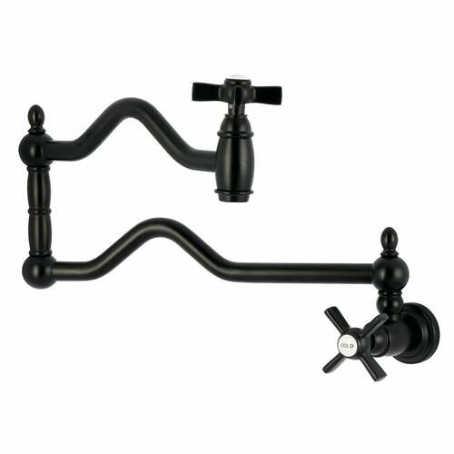 Kingston Brass KS2100ZX Millennium Matte Black Wall Mount Pot Filler Faucet, 2 Handles