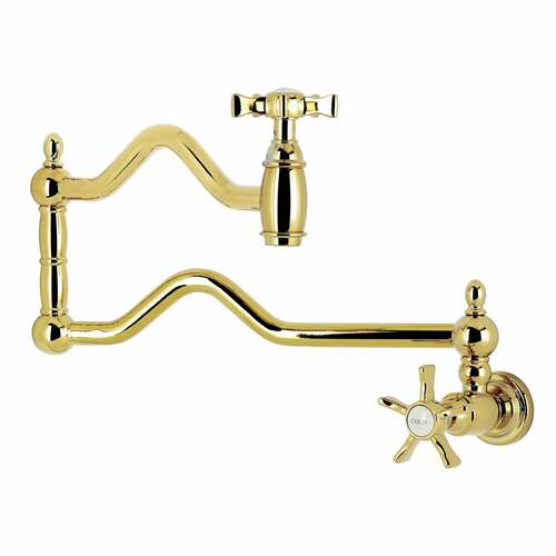 Kingston Brass KS2102NX Hamilton Wall Mount Pot Filler Faucet, Polished Brass, 2 Handles