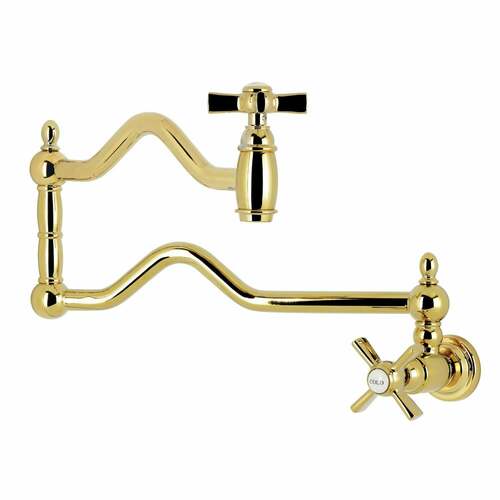 Kingston Brass KS2102ZX Millennium Polished Brass Wall Mount Pot Filler Faucet, 2 Handles