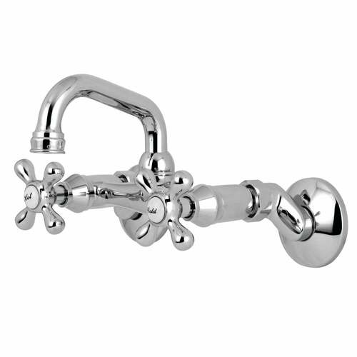 Kingston Brass KS212C Kingston Double-Handle Wall Mount Bar Faucet in Polished Chrome