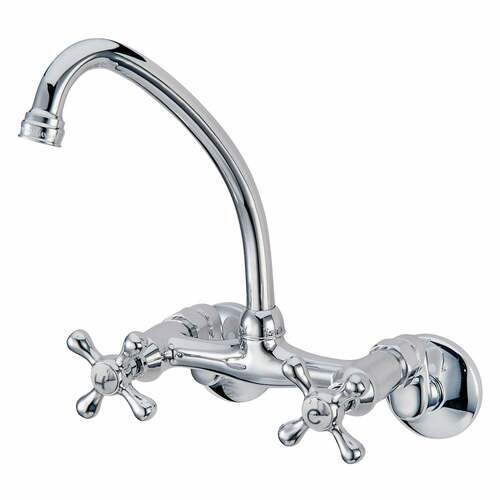 Kingston Brass KS214M Kingston Double-Handle Wall-Mount Kitchen Faucet, Polished Chrome