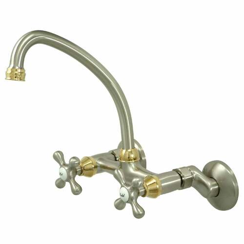 Kingston Brass KS214SNPB Kingston Double-Handle Wall-Mount Kitchen Faucet, Brushed Nickel/Brass