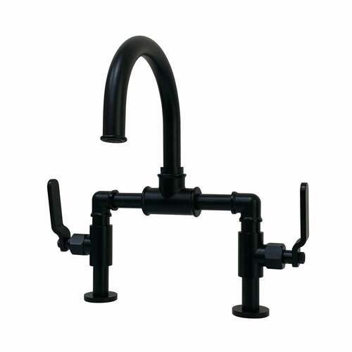 Kingston Brass KS2170KL Whitaker Industrial Bridge Bathroom Faucet with Pop-Up Drain, Matte Black
