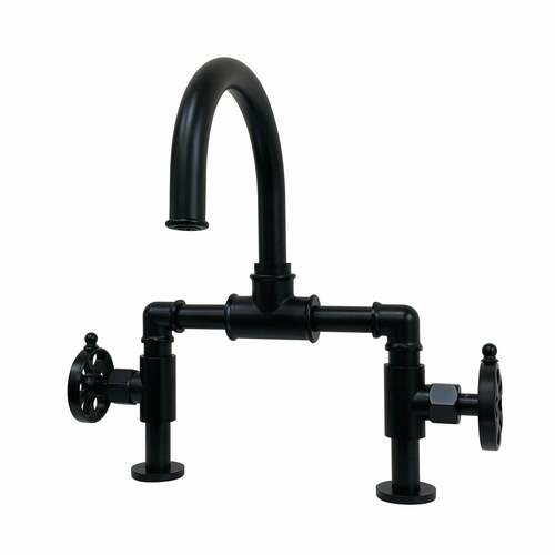 Kingston Brass KS2170RX Belknap Industrial Wheel Handle Bridge Bathroom Faucet, Matte Black