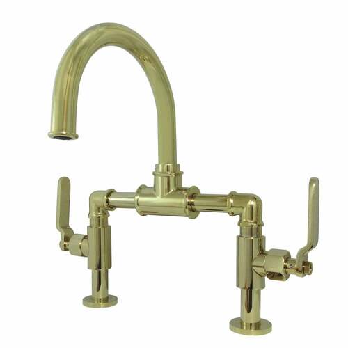 Kingston Brass KS2172KL Whitaker Industrial Bridge Bathroom Faucet with Pop-Up Drain, Polished Brass