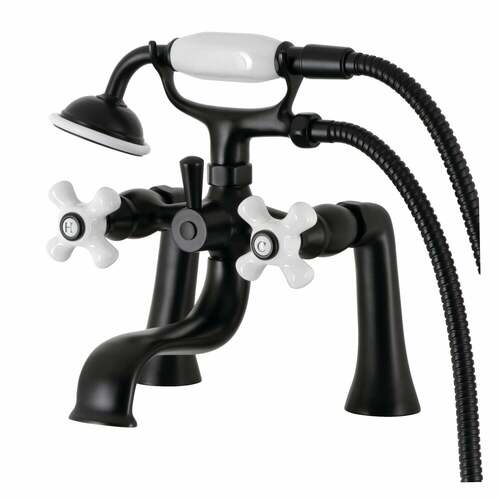 Kingston Brass KS228PXMB Kingston Matte Black Deck Mount Clawfoot Tub Faucet with Hand Shower