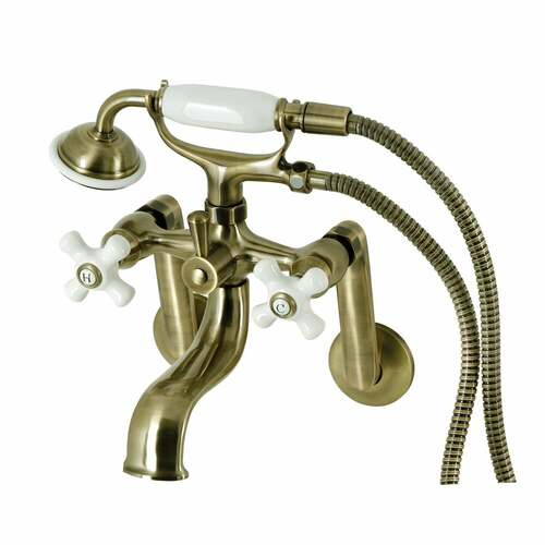 Kingston Brass KS229PXAB Kingston Antique Brass Wall-Mount Clawfoot Tub Faucet with Hand Shower