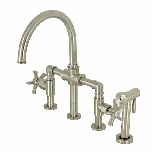 Kingston Brass KS2338NX Hamilton Industrial Bridge Kitchen Faucet with Brass Sprayer, Brushed Nickel