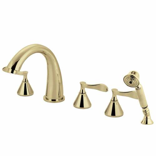 Kingston Brass KS23625CFL Century 5-Piece Roman Tub Faucet Set with Hand Shower, Polished Brass