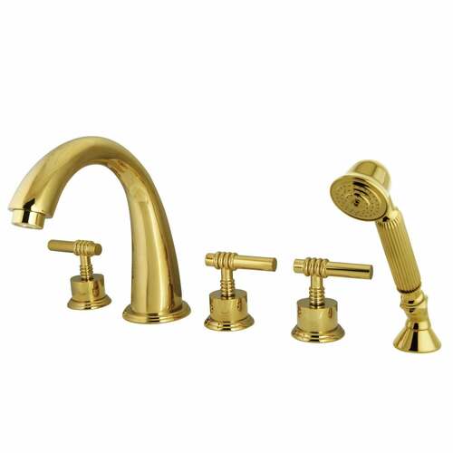 Kingston Brass KS23625ML Manhattan 5-Piece Roman Tub Faucet Set with Hand Shower, Polished Brass