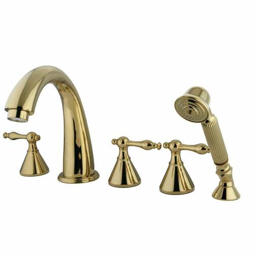Kingston Brass KS23625NL Naples 5-Piece Roman Tub Faucet Set with Hand Shower, Polished Brass