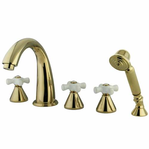 Kingston Brass KS23625PX Milano 5-Piece Roman Tub Faucet Set with Hand Shower, Polished Brass