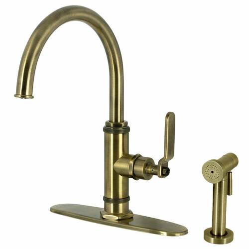 Kingston Brass KS2433KL Whitaker Antique Brass Single-Handle Kitchen Faucet with Side Sprayer