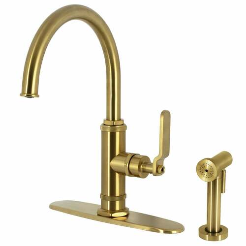 Kingston Brass KS2437KL Whitaker Brushed Brass Single-Handle Kitchen Faucet with Side Sprayer