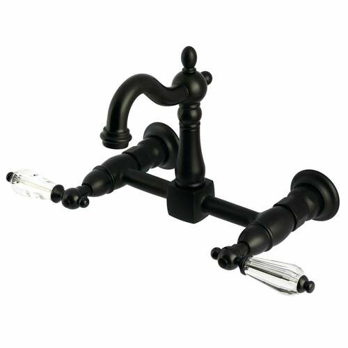 Kingston Brass KS2440WLL Willshire Matte Black Double-Handle Wall-Mount Kitchen Faucet