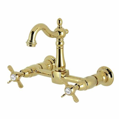 Kingston Brass KS2442BEX Essex Polished Brass Two-Handle Wall Mount Bridge Kitchen Faucet