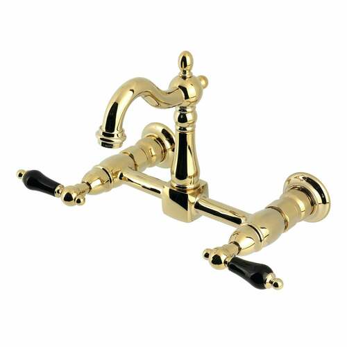 Kingston Brass KS2442PKL Duchess Double-Handle Wall-Mount Kitchen Faucet, Polished Brass
