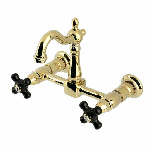 Kingston Brass KS2442PKX Duchess Double-Handle Wall-Mount Kitchen Faucet, Polished Brass