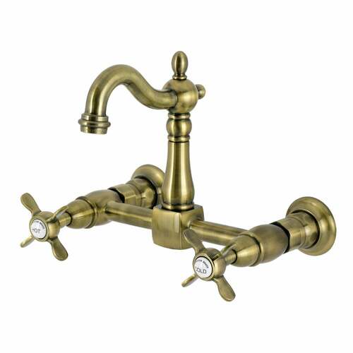 Kingston Brass KS2443BEX Essex Antique Brass Two-Handle Wall Mount Bridge Kitchen Faucet