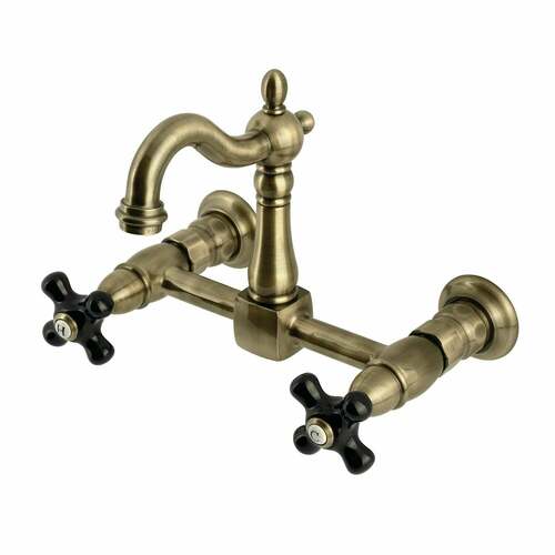 Kingston Brass KS2443PKX Duchess Antique Brass Double-Handle Wall-Mount Kitchen Faucet