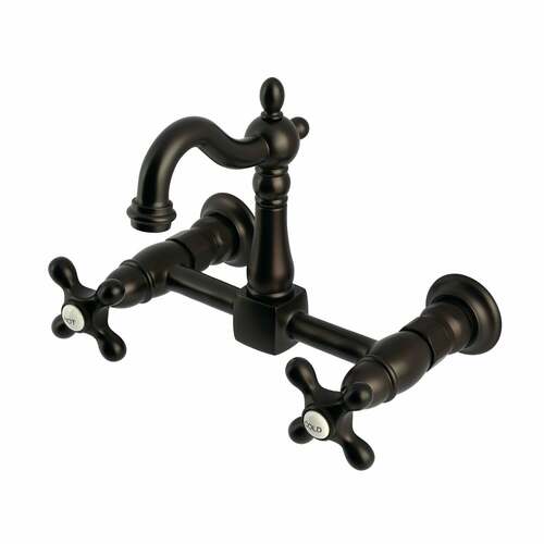 Kingston Brass KS2445AX Heritage Double-Handle Wall-Mount Kitchen Faucet, Oil Rubbed Bronze