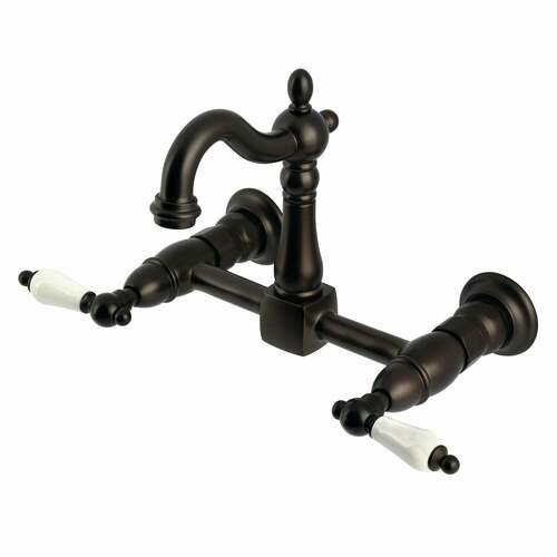 Kingston Brass KS2445PL Heritage Double-Handle Wall-Mount Kitchen Faucet, Oil Rubbed Bronze