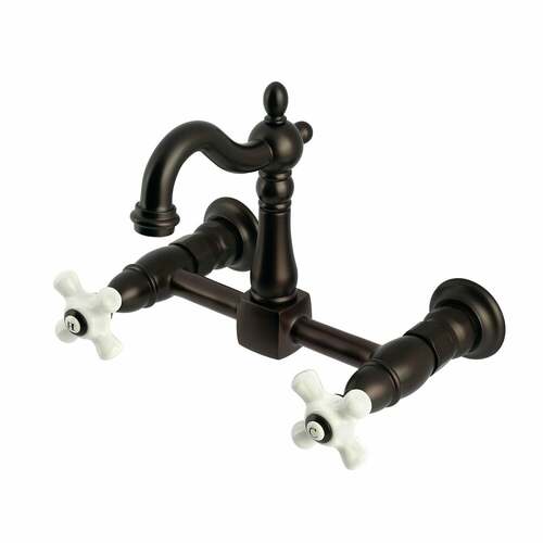 Kingston Brass KS2445PX Heritage Double-Handle Wall-Mount Kitchen Faucet, Oil Rubbed Bronze