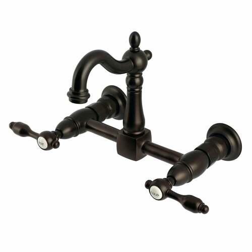 Kingston Brass KS2445TAL Tudor Double-Handle Wall-Mount Kitchen Faucet, Oil Rubbed Bronze