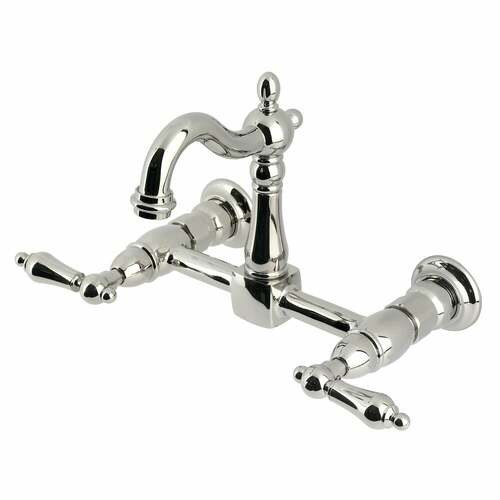 Kingston Brass KS2446AL Heritage Double-Handle Wall-Mount Kitchen Faucet, Polished Nickel