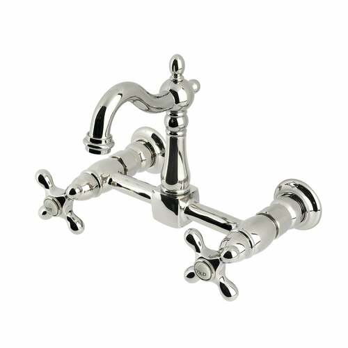 Kingston Brass KS2446AX Heritage Double-Handle Wall-Mount Kitchen Faucet, Polished Nickel