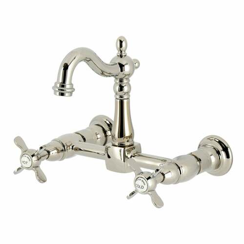 Kingston Brass KS2446BEX Essex Polished Nickel Two-Handle Wall Mount Bridge Kitchen Faucet