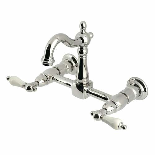 Kingston Brass KS2446PL Heritage Double-Handle Wall-Mount Kitchen Faucet, Polished Nickel