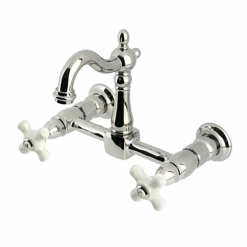 Kingston Brass KS2446PX Heritage Double-Handle Wall-Mount Kitchen Faucet, Polished Nickel