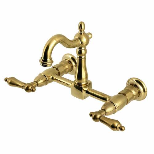 Kingston Brass KS2447AL Heritage Double-Handle Wall-Mount Kitchen Faucet, Brushed Brass