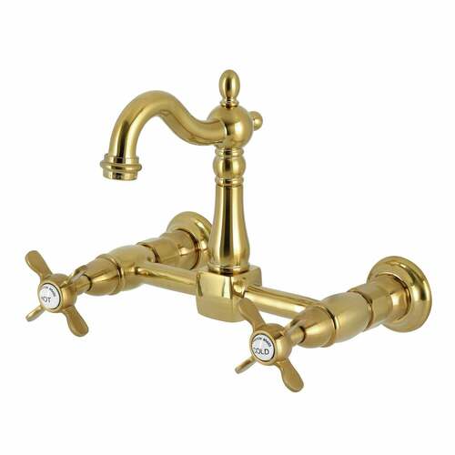 Kingston Brass KS2447BEX Essex Brushed Brass Two-Handle Wall Mount Bridge Kitchen Faucet