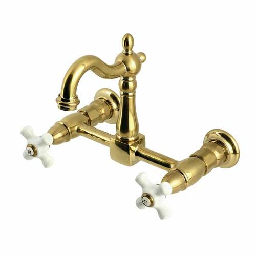 Kingston Brass KS2447PX Heritage Double-Handle Wall-Mount Kitchen Faucet, Brushed Brass