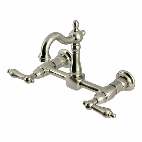 Kingston Brass KS2448AL Heritage Double-Handle Wall-Mount Kitchen Faucet, Brushed Nickel