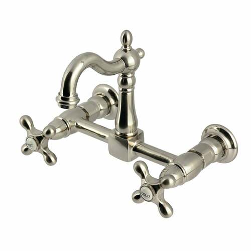 Kingston Brass KS2448AX Heritage Double-Handle Wall-Mount Kitchen Faucet, Brushed Nickel