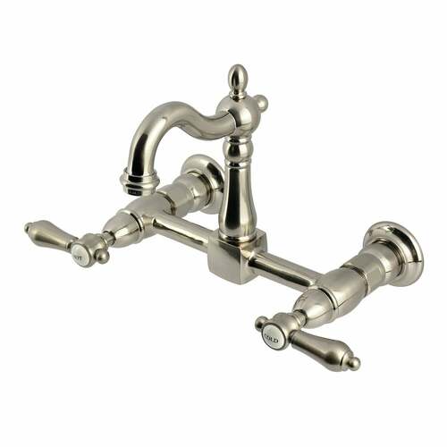 Kingston Brass KS2448BAL Heirloom Double-Handle Wall-Mount Kitchen Faucet, Brushed Nickel