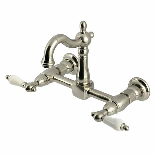 Kingston Brass KS2448PL Heritage Double-Handle Wall-Mount Kitchen Faucet, Brushed Nickel