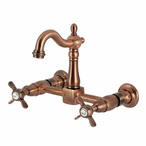 Kingston Brass KS244BEXAC Essex Antique Copper 2-Handle Wall Mount Bridge Kitchen Faucet