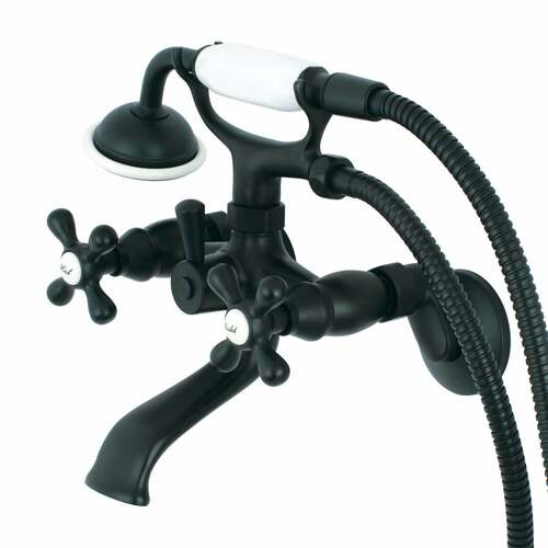 Kingston Brass KS265MB Kingston Matte Black Wall Mount Clawfoot Tub Faucet with Hand Shower