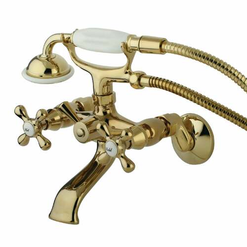 Kingston Brass KS265PB Kingston Wall Mount Clawfoot Tub Faucet with Hand Shower, Polished Brass
