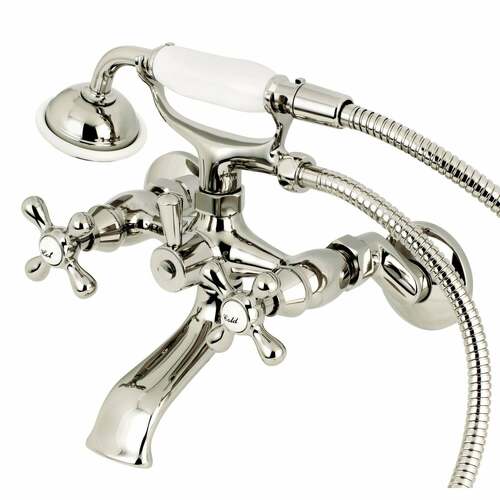 Kingston Brass KS265PN Kingston Wall Mount Clawfoot Tub Faucet with Hand Shower, Polished Nickel