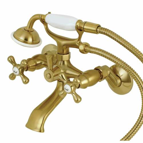 Kingston Brass KS265SB Kingston Wall Mount Clawfoot Tub Faucet with Hand Shower, Brushed Brass