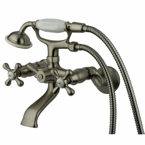 Kingston Brass KS265SN Kingston Wall Mount Clawfoot Tub Faucet with Hand Shower, Brushed Nickel